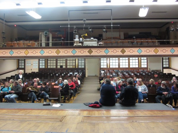 About 70 people turned out Tuesday night to discuss ways to save the Lincoln Street Center. The meeting was held in the auditorium of the historic building. Mayor Brian Harden (left on stage) and Joseph Steinberger (right) led the meeting. About 70 people turned out Tuesday night to discuss ways to save the Lincoln Street Center. The meeting was held in the auditorium of the historic building. Mayor Brian Harden (left on stage) and Joseph Steinberger (right) led the meeting.