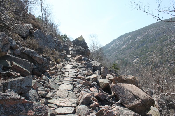 A trail of stone steps winds up Huguenot Head, a 731-foot hill beside Champlain Mountain on Mount Desert Island on April 16, 2012. The trail is one of the many hiking trails described in the second edition of “Hiking Mount Desert Island: Pocket Guide” written by Earl Brechlin of Bar Harbor and published by Down East Books in April 2012. A trail of stone steps winds up Huguenot Head, a 731-foot hill beside Champlain Mountain on Mount Desert Island on April 16, 2012. The trail is one of the many hiking trails described in the second edition of “Hiking Mount Desert Island: Pocket Guide” written by Earl Brechlin of Bar Harbor and published by Down East Books in April 2012.