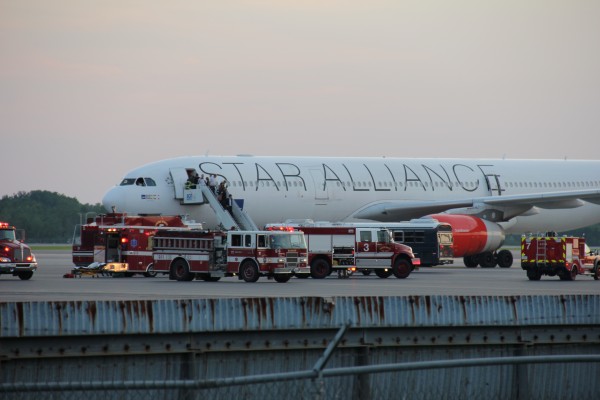 A Scandinavian Airlines Airbus 330 was diverted to Bangor International Airport Wednesday night after its cockpit filled with smoke. A Scandinavian Airlines Airbus 330 was diverted to Bangor International Airport Wednesday night after its cockpit filled with smoke.