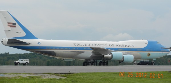 The presidential plane made a stop at Bangor International Airport Monday afternoon, June 25, 2012 after dropping off President Obama in New Hampshire for his campaign event there. After its Bangor stop, Air Force One took off to pick up the president. The presidential plane made a stop at Bangor International Airport Monday afternoon, June 25, 2012 after dropping off President Obama in New Hampshire for his campaign event there. After its Bangor stop, Air Force One took off to pick up the president.