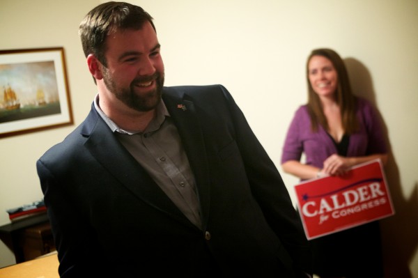 Republican primary hopeful Patrick Calder watches election results with a few supporters at his home in Portland late Tuesday night June 12, 2012. Republican primary hopeful Patrick Calder watches election results with a few supporters at his home in Portland late Tuesday night June 12, 2012.