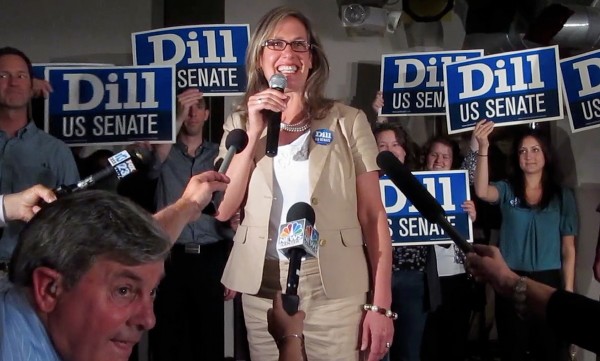 Maine Sen. Cynthia Dill claims victory in the race for the Democratic nomination to run for the U.S. Senate on Tuesday, June 12, 2012, at a Democratic "Victory Party" at Bayside Bowl in Portland. Maine Sen. Cynthia Dill claims victory in the race for the Democratic nomination to run for the U.S. Senate on Tuesday, June 12, 2012, at a Democratic "Victory Party" at Bayside Bowl in Portland.