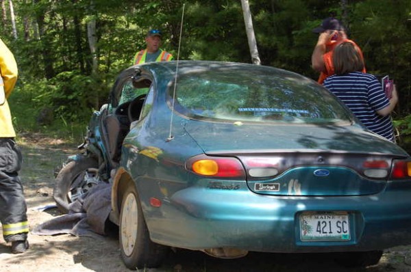 Drivers of two cars, Darlene Phillips, 44, of Chesterville, driver of the Taurus on right, and Dustin Staples, 16, of Farmington, were injured Monday afternoon when their vehicles collided on a corner near 372 Borough Road in Chesterville. Drivers of two cars, Darlene Phillips, 44, of Chesterville, driver of the Taurus on right, and Dustin Staples, 16, of Farmington, were injured Monday afternoon when their vehicles collided on a corner near 372 Borough Road in Chesterville.