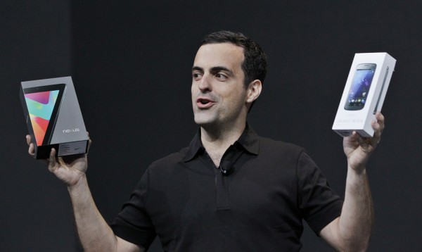 Hugo Barra, Director of Google Product Management, holds up a box of the Google Nexus 7 tablet, left, and the Galaxy Nexus phone, right, at the Google I/O conference in San Francisco, Wednesday. Hugo Barra, Director of Google Product Management, holds up a box of the Google Nexus 7 tablet, left, and the Galaxy Nexus phone, right, at the Google I/O conference in San Francisco, Wednesday.