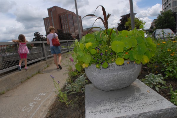 Meghan Ireland and her mother, Julie Ireland of Hampden, walk past the Charlie Howard Memorial (foreground) at Kenduskeag Plaza in downtown Bangor in July 2009. Meghan Ireland and her mother, Julie Ireland of Hampden, walk past the Charlie Howard Memorial (foreground) at Kenduskeag Plaza in downtown Bangor in July 2009.