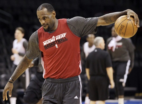 Miami Heat small forward LeBron James warms up during practice, Monday, June 11, 2012, in Oklahoma City. Game 1 of NBA basketball finals between the Heat and Oklahoma City Thunder is Tuesday. Miami Heat small forward LeBron James warms up during practice, Monday, June 11, 2012, in Oklahoma City. Game 1 of NBA basketball finals between the Heat and Oklahoma City Thunder is Tuesday.