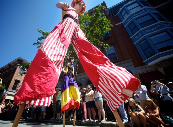 Stilt walkers from the Shoestring Theatre make their way down Lower Exchange Street in Portland Sunday, June 10, 2012, during a parade at the 39th annual Old Port Festival. Stilt walkers from the Shoestring Theatre make their way down Lower Exchange Street in Portland Sunday, June 10, 2012, during a parade at the 39th annual Old Port Festival.