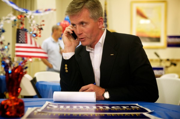 U.S. Senate republican hopeful Charlie Summers takes a call at his headquarters in South Portland on Tuesday. U.S. Senate republican hopeful Charlie Summers takes a call at his headquarters in South Portland on Tuesday.