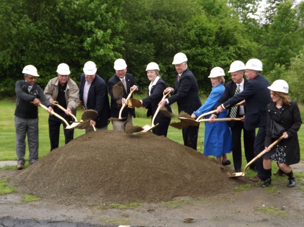 Sebasticook Valley Hospital President and CEO Victoria Alexander-Lane (fifth from left) and Rep. Mike Michaud (sixth from left) break ground on a project that will expand the hospital's inpatient care wing. Members of the hospital's board of trustees also throw dirt in a rainy ceremony in Pittsfield on June 4, 2012. Sebasticook Valley Hospital President and CEO Victoria Alexander-Lane (fifth from left) and Rep. Mike Michaud (sixth from left) break ground on a project that will expand the hospital's inpatient care wing. Members of the hospital's board of trustees also throw dirt in a rainy ceremony in Pittsfield on June 4, 2012.