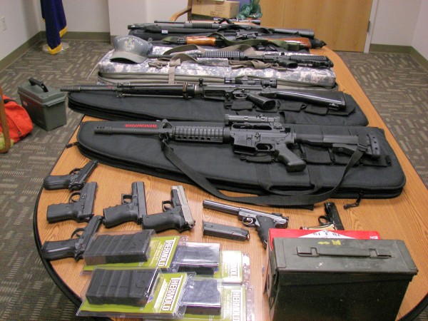 State Police seized a number of guns from Timothy Courtois, 49, of Biddeford after his speeding car was stopped on the Maine Turnpike on Sunday. State Police seized a number of guns from Timothy Courtois, 49, of Biddeford after his speeding car was stopped on the Maine Turnpike on Sunday.