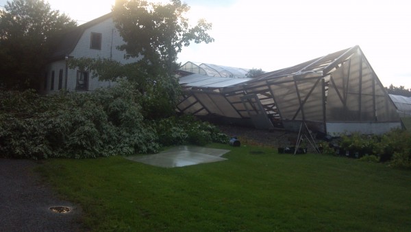 A greenhouse in Hudson that was destroyed in Saturday afternoon's storm. A greenhouse in Hudson that was destroyed in Saturday afternoon's storm.