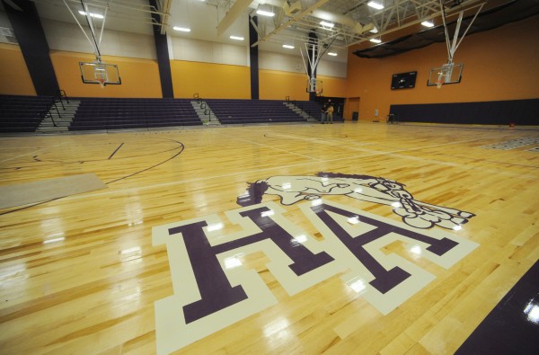 The gym at the new Hampden Academy school complex, which will open this August. The gym at the new Hampden Academy school complex, which will open this August.