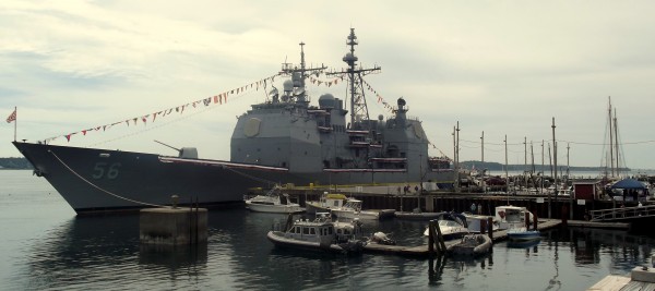 The 550-foot USS San Jacinto served as a dramatic backdrop for Wednesday's Independence Day celebration in Eastport. The 550-foot USS San Jacinto served as a dramatic backdrop for Wednesday's Independence Day celebration in Eastport.
