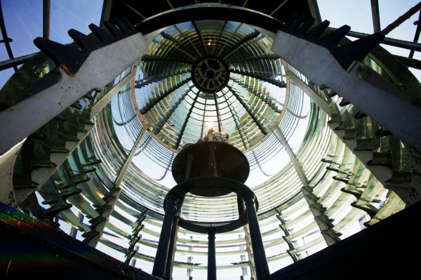 The Seguin Island Light Station's extremely rare First Order Fresnel lens is comprised of 282 individual glass prisms and stands 12 feet tall. It's designed to bend and magnify light into a single concentrated beam. It was installed in 1857. The Seguin Island Light Station's extremely rare First Order Fresnel lens is comprised of 282 individual glass prisms and stands 12 feet tall. It's designed to bend and magnify light into a single concentrated beam. It was installed in 1857.