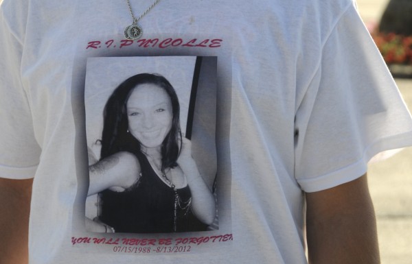 Many of the mourners who attended Sunday's memorial service in Bangor for Nicolle Lugdon wore remembrance T-shirts featuring a photo of Lugdon. Many of the mourners who attended Sunday's memorial service in Bangor for Nicolle Lugdon wore remembrance T-shirts featuring a photo of Lugdon.