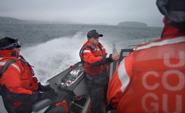 U.S. Coast Guard officers patrol Frenchman Bay south of Bar Harbor in March 2003. U.S. Coast Guard officers patrol Frenchman Bay south of Bar Harbor in March 2003.
