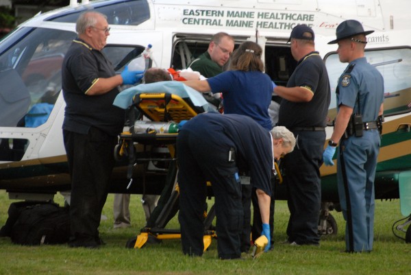 Warren Frederick Dome, 54, of Edinburg, who was reportedly shot by Trooper Chris Hashey during some kind of domestic disturbance at his home on Edinburg Road, is loaded into a LifeFlight helicopter off Route 6 in Howland on Tuesday, Aug. 14, 2012. Warren Frederick Dome, 54, of Edinburg, who was reportedly shot by Trooper Chris Hashey during some kind of domestic disturbance at his home on Edinburg Road, is loaded into a LifeFlight helicopter off Route 6 in Howland on Tuesday, Aug. 14, 2012.