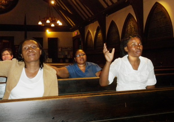 Members of St. Savouir's Episcopal Church in Bar Harbor invited seasonal workers to worship with them. About a dozen men and women who wash dishes and clean rooms during the day brought their spirited faith to the historic church. Photographed Sunday, Aug. 12, 2012. Members of St. Savouir's Episcopal Church in Bar Harbor invited seasonal workers to worship with them. About a dozen men and women who wash dishes and clean rooms during the day brought their spirited faith to the historic church. Photographed Sunday, Aug. 12, 2012.
