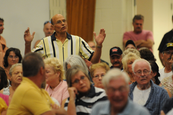Jay Nadeau speaks to law enforcement officials and members of the public who gathered at Hichborn Middle School in Howland on Tuesday, Aug. 28, 2012, to discuss the "punks" that have been terrorizing the town of Howland. Nadeau said he had $300 worth of lawn furnishing stolen or vandalized recently, including a concrete sculpture of a deer. Jay Nadeau speaks to law enforcement officials and members of the public who gathered at Hichborn Middle School in Howland on Tuesday, Aug. 28, 2012, to discuss the "punks" that have been terrorizing the town of Howland. Nadeau said he had $300 worth of lawn furnishing stolen or vandalized recently, including a concrete sculpture of a deer.
