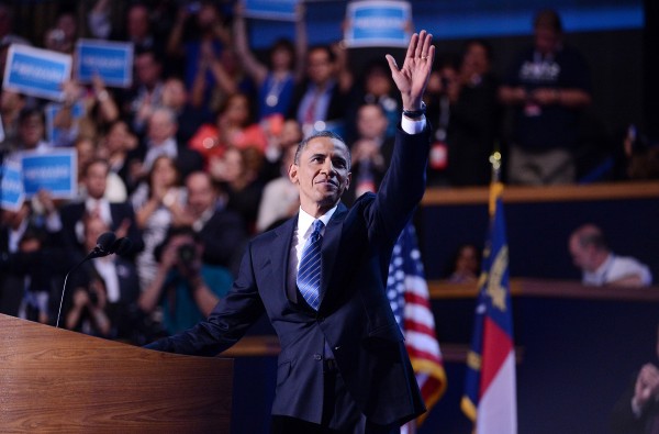 President Barack Obama waves to the crowd after his acceptance speech at the end of the 2012 Democratic National Convention in Times Warner Cable Arena Thursday, Sept. 6. President Barack Obama waves to the crowd after his acceptance speech at the end of the 2012 Democratic National Convention in Times Warner Cable Arena Thursday, Sept. 6.