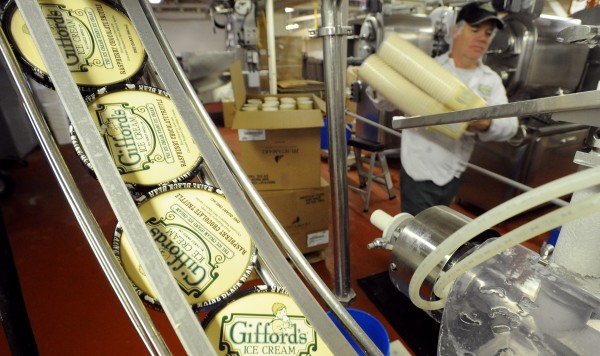 Production supervisor Joe Ramsdell takes some quart-sized containers to the filling machine at the Gifford's Ice Cream plant in Skowhegan in 2009. Production supervisor Joe Ramsdell takes some quart-sized containers to the filling machine at the Gifford's Ice Cream plant in Skowhegan in 2009.