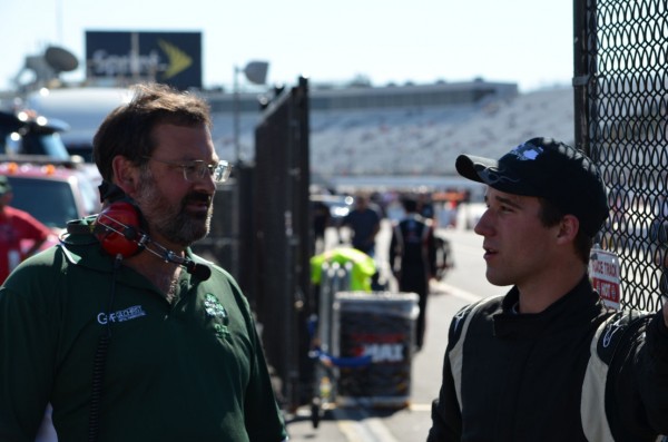 Fort Kent teenager Austin Theriault (right) talks with crew chief Todd Graffam of Saco after laying down the 23rd fastest lap in K&N Pro Series East qualifying at New Hampshire Motor Speedway in Loudon, N.H., on Friday, Sept. 21, 2012. Fort Kent teenager Austin Theriault (right) talks with crew chief Todd Graffam of Saco after laying down the 23rd fastest lap in K&N Pro Series East qualifying at New Hampshire Motor Speedway in Loudon, N.H., on Friday, Sept. 21, 2012.