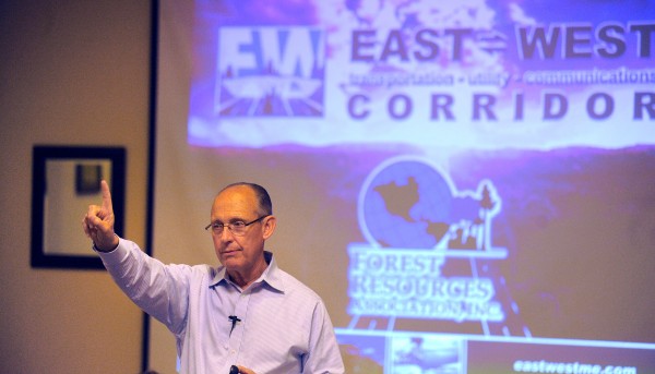 Cianbro Corp. Chairman and CEO Peter Vigue speaks before members of the Forest Resources Association during the group's meeting at the Sea Dog in Bangor on Thursday evening, Sept. 13, 2012. Vigue spoke about the proposed east-west highway. Cianbro Corp. Chairman and CEO Peter Vigue speaks before members of the Forest Resources Association during the group's meeting at the Sea Dog in Bangor on Thursday evening, Sept. 13, 2012. Vigue spoke about the proposed east-west highway.