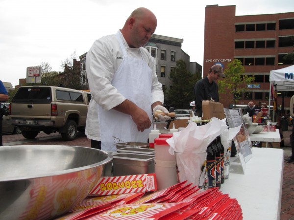 Christian Gordon of the Sea Dog Brewing Co. in South Portland whips up one of three unique snacks he developed based on the main ingredient of Boy Scout popcorn Wednesday afternoon, Sept. 26, 2012. The Boy Scouts Pine Tree Council held the popcorn cooking challenge in Monument Square in Portland to raise awareness for their annual popcorn sale fundraiser. Christian Gordon of the Sea Dog Brewing Co. in South Portland whips up one of three unique snacks he developed based on the main ingredient of Boy Scout popcorn Wednesday afternoon, Sept. 26, 2012. The Boy Scouts Pine Tree Council held the popcorn cooking challenge in Monument Square in Portland to raise awareness for their annual popcorn sale fundraiser.