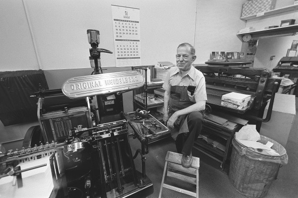Thomas Watson Sr. poses with his equipment for a BDN story in 1991 in observance of his 50 years in business. Thomas Watson Sr. poses with his equipment for a BDN story in 1991 in observance of his 50 years in business.