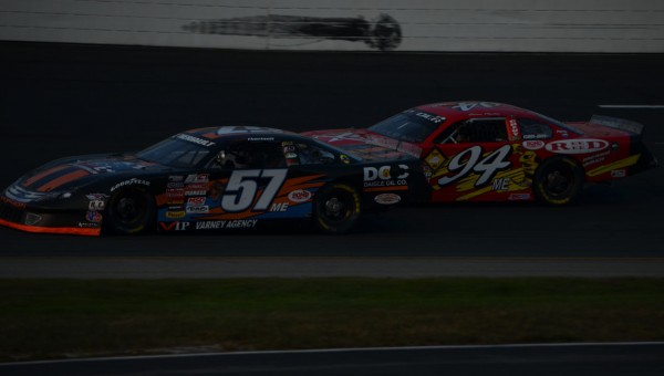 Austin Theriault of Fort Kent (57ME) races inside of Shawn Martin of Turner during the American-Canadian Tour Invitational at New Hampshire Motor Speedway in Loudon, N.H. on Saturday, Sept. 22, 2012. Theriault placed 15th while Martin was 13th. Austin Theriault of Fort Kent (57ME) races inside of Shawn Martin of Turner during the American-Canadian Tour Invitational at New Hampshire Motor Speedway in Loudon, N.H. on Saturday, Sept. 22, 2012. Theriault placed 15th while Martin was 13th.