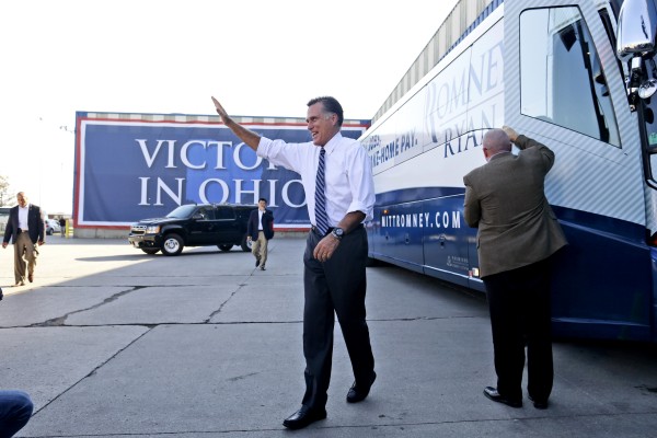 Republican presidential candidate, former Massachusetts Gov. Mitt Romney waves to supporters as he steps off his campaign bus as he arrives at a campaign stop in Worthington, Ohio. Republican presidential candidate, former Massachusetts Gov. Mitt Romney waves to supporters as he steps off his campaign bus as he arrives at a campaign stop in Worthington, Ohio.