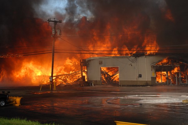 Flames engulf the Valley Auto GMC dealership in Fort Kent on Wednesday morning. Crews from seven St. John Valley fire departments were unable to save the structure which was totally involved when they arrived. They were able to protect nearby buildings and no injuries were reported. Flames engulf the Valley Auto GMC dealership in Fort Kent on Wednesday morning. Crews from seven St. John Valley fire departments were unable to save the structure which was totally involved when they arrived. They were able to protect nearby buildings and no injuries were reported.