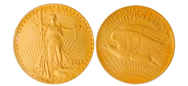 The 1911 $20 PCGS proof 66+ CAC, one of only 100 coins of its type ever minted, sold for $143,750 in a recent Legend-Morphy auction. The 1911 $20 PCGS proof 66+ CAC, one of only 100 coins of its type ever minted, sold for $143,750 in a recent Legend-Morphy auction.