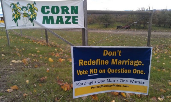 A political sign calling for "No" votes on Question 1 in the approaching November election is posted at the corner of Union Street and Pember Road, next to Treworgy Family Orchards in Levant. The family's decision to post a political sign stating "Don't redefine marriage. Vote 'No' on Question 1," outside of a family home, which is located next to the business, sparked a flurry of Facebook activity, drawing some to support the business and prompting others to call for boycotts. A political sign calling for "No" votes on Question 1 in the approaching November election is posted at the corner of Union Street and Pember Road, next to Treworgy Family Orchards in Levant. The family's decision to post a political sign stating "Don't redefine marriage. Vote 'No' on Question 1," outside of a family home, which is located next to the business, sparked a flurry of Facebook activity, drawing some to support the business and prompting others to call for boycotts.