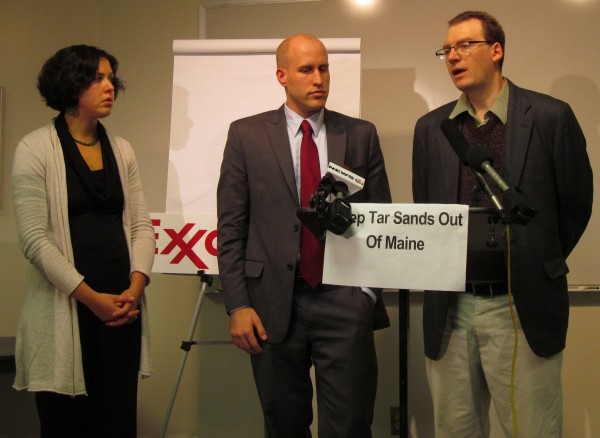 Dylan Voorhees, clean energy director for the Natural Resources Council of Maine, at right, joins Natural Resources Defense Council attorney Anthony Swift and Environment Maine Director Emily Figdor in Portland Wednesday, Oct. 10, 2012, to discuss the possible use of the Portland-Montreal pipeline to transport controversial tar sands oil. Dylan Voorhees, clean energy director for the Natural Resources Council of Maine, at right, joins Natural Resources Defense Council attorney Anthony Swift and Environment Maine Director Emily Figdor in Portland Wednesday, Oct. 10, 2012, to discuss the possible use of the Portland-Montreal pipeline to transport controversial tar sands oil.