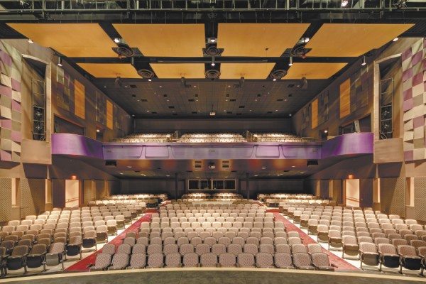 A view of the Hampden Academy auditorium from the stage. The floor has 500 seats; the balcony has 400. A curtain can cordon off the balcony for smaller events. The sound system here is reportedly the best in the state for a public-school theater. A view of the Hampden Academy auditorium from the stage. The floor has 500 seats; the balcony has 400. A curtain can cordon off the balcony for smaller events. The sound system here is reportedly the best in the state for a public-school theater.