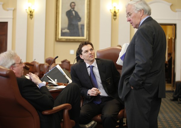 Sen. Joseph Brannigan (left), and Sen. Justin Alfond, (D-Portland), center, speak with Rep. John Martin (D-Eagle Lake), in 2010 at the State House in Augusta. On Tuesday night, Martin, one of the longest serving state legislators in the nation, lost his House seat to Republican Allen Michael Nadeau, according to early returns. Sen. Joseph Brannigan (left), and Sen. Justin Alfond, (D-Portland), center, speak with Rep. John Martin (D-Eagle Lake), in 2010 at the State House in Augusta. On Tuesday night, Martin, one of the longest serving state legislators in the nation, lost his House seat to Republican Allen Michael Nadeau, according to early returns.