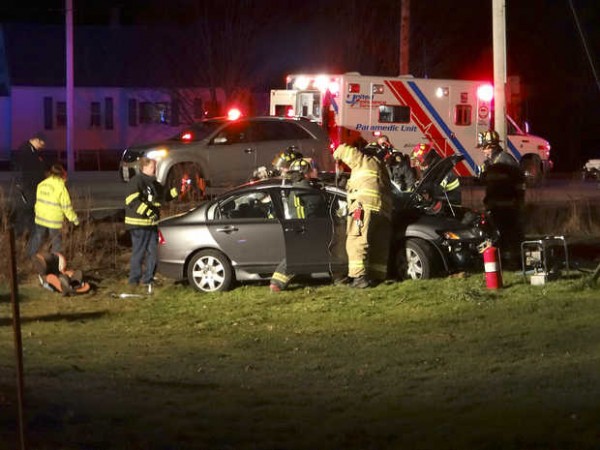 Rescue crews from the Sabattus Fire Department use a saw and the Jaws of Life to extricate a man trapped inside a Honda Civic after a Sunday evening crash at the intersection of Routes 126 and 9. The crash remains under investigation by the Sabattus Police Department. Rescue crews from the Sabattus Fire Department use a saw and the Jaws of Life to extricate a man trapped inside a Honda Civic after a Sunday evening crash at the intersection of Routes 126 and 9. The crash remains under investigation by the Sabattus Police Department.