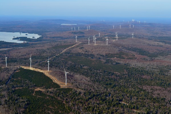 An aerial photo, taken March 18, 2012, of First Wind's 60-megawatt, 200-wind turbine Rollins Wind project, 8 miles east of Lincoln. An aerial photo, taken March 18, 2012, of First Wind's 60-megawatt, 200-wind turbine Rollins Wind project, 8 miles east of Lincoln.