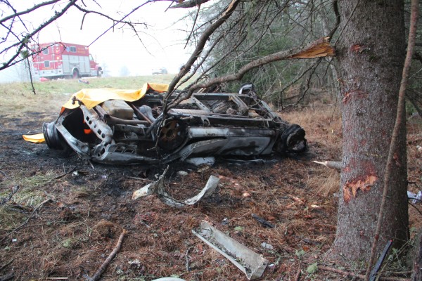 Police believe fog and a patch of black ice on I-95 led to the early morning crash of this 2002 Suzuki. Police believe fog and a patch of black ice on I-95 led to the early morning crash of this 2002 Suzuki.