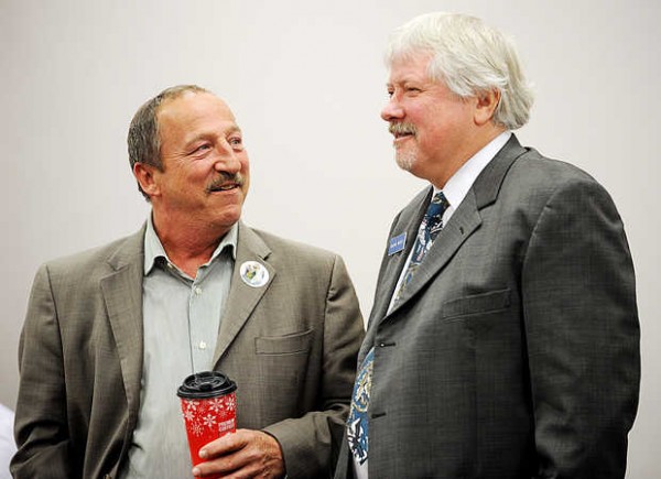 Wayne Werts (right), the Democratic challenger, and incumbent 3-term Republican state Rep. Bruce Bickford, chat during a recount of the House District 70 race Thursday in Augusta. Werts won the seat by four votes. Wayne Werts (right), the Democratic challenger, and incumbent 3-term Republican state Rep. Bruce Bickford, chat during a recount of the House District 70 race Thursday in Augusta. Werts won the seat by four votes.