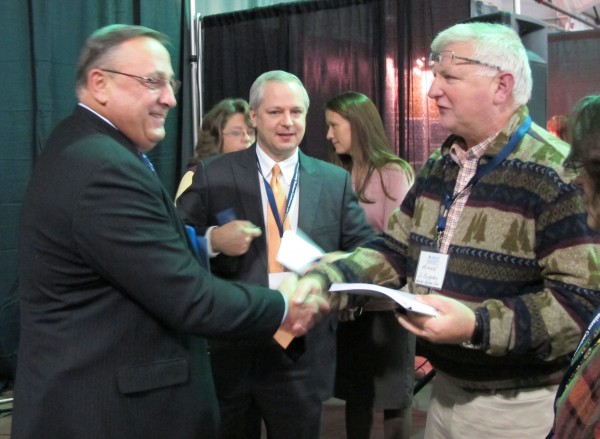 Gov. Paul LePage shakes hands with attendees after giving the keynote address at the first Hancock County Business Conference and Trade Show on Friday, Nov. 2, 2012, at the Ramada Inn in Ellsworth. Gov. Paul LePage shakes hands with attendees after giving the keynote address at the first Hancock County Business Conference and Trade Show on Friday, Nov. 2, 2012, at the Ramada Inn in Ellsworth.