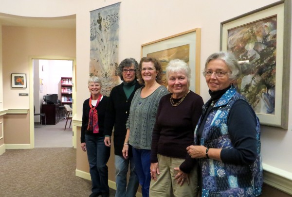 The members of the Boyd Place Art Committee pose in front of a few works of art that they recently hung on the walls for their current exhibition. They are Jane Burger, left, Nina Jerome, LeeAnne Mallonee, Sarah Clark and Fran Clukey. The members of the Boyd Place Art Committee pose in front of a few works of art that they recently hung on the walls for their current exhibition. They are Jane Burger, left, Nina Jerome, LeeAnne Mallonee, Sarah Clark and Fran Clukey.