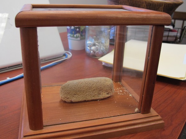 A 37-year-old Twinkie sits in a glass case in Libby Rosemeier's office at George Stevens Academy in Blue Hill. The Twinkie sat for years atop a chalkboard in the chemistry classroom of Roger Bennatti, who placed it there after a student asked how long it would take a Twinkie to decompose. A 37-year-old Twinkie sits in a glass case in Libby Rosemeier's office at George Stevens Academy in Blue Hill. The Twinkie sat for years atop a chalkboard in the chemistry classroom of Roger Bennatti, who placed it there after a student asked how long it would take a Twinkie to decompose.