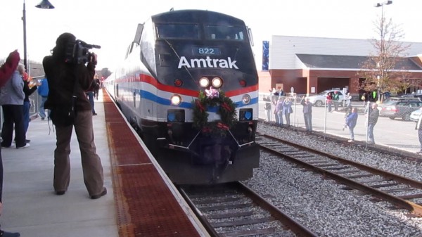 The first trip of the Amtrak Downeaster's new passenger train service from Boston to Freeport and Brunswick arrives at Brunswick's Maine Street Station on Thursday, Nov. 1, 2012. Hundreds of people were on-hand to see the train arrive. The first trip of the Amtrak Downeaster's new passenger train service from Boston to Freeport and Brunswick arrives at Brunswick's Maine Street Station on Thursday, Nov. 1, 2012. Hundreds of people were on-hand to see the train arrive.