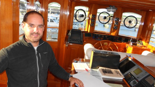 Andreu Balcells in the wheelhouse of the Atlantide, a 122-foot motor yacht that once rescued Allied troops from Dunkirk, France during World War II. Balcells is overseeing the vessel's visit to Belfast's Front Street Shipyard, where it is undergoing work. Andreu Balcells in the wheelhouse of the Atlantide, a 122-foot motor yacht that once rescued Allied troops from Dunkirk, France during World War II. Balcells is overseeing the vessel's visit to Belfast's Front Street Shipyard, where it is undergoing work.