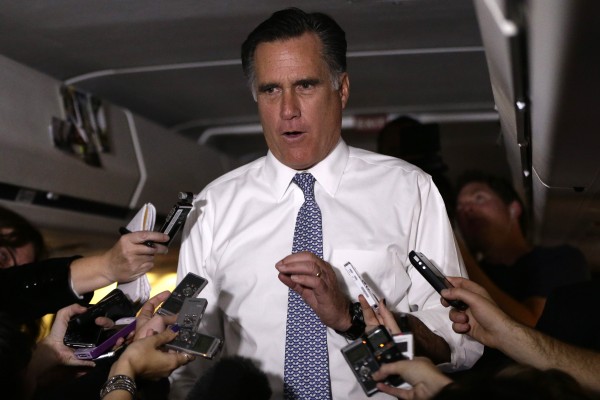 Republican presidential candidate and former Massachusetts Gov. Mitt Romney speaks to reporters en route from Pittsburgh to Boston, Tuesday, Nov. 6, 2012. Republican presidential candidate and former Massachusetts Gov. Mitt Romney speaks to reporters en route from Pittsburgh to Boston, Tuesday, Nov. 6, 2012.
