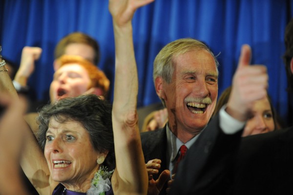 Angus King and his wife Mary celebrate at the Hilton Garden Inn in Freeport on Tuesday, Nov. 6, 2012. Angus King and his wife Mary celebrate at the Hilton Garden Inn in Freeport on Tuesday, Nov. 6, 2012.