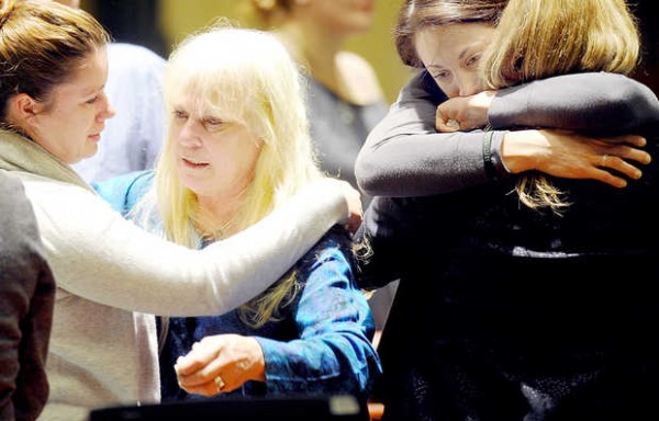 Deborah Fesmire, second from left, and Katrin Fesmire, second from right, react to the guilty verdict of Buddy Robinson in Androscoggin County Superior Court on Friday. Deborah Fesmire is the mother of Christiana Fesmire, the Lewiston woman killed by Buddy Robinson on July 1, 2011. Katrin Fesmire is Christiana's sister. Deborah Fesmire, second from left, and Katrin Fesmire, second from right, react to the guilty verdict of Buddy Robinson in Androscoggin County Superior Court on Friday. Deborah Fesmire is the mother of Christiana Fesmire, the Lewiston woman killed by Buddy Robinson on July 1, 2011. Katrin Fesmire is Christiana's sister.