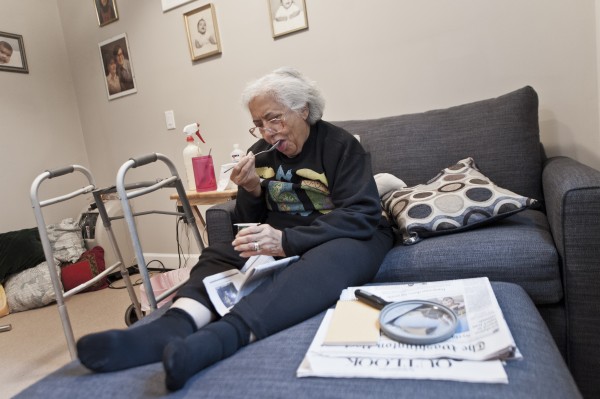 Viola Baez eats yogurt on July 21 in the MedCottage installed in her daughters Alexandria, Va., backyard. The high-tech cottage is an option to a nursing home that some believe could change the face of elderly care. Viola Baez eats yogurt on July 21 in the MedCottage installed in her daughters Alexandria, Va., backyard. The high-tech cottage is an option to a nursing home that some believe could change the face of elderly care.